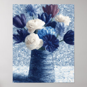 Blumen im Morgenblau   Texturierte Florale Kunst Poster