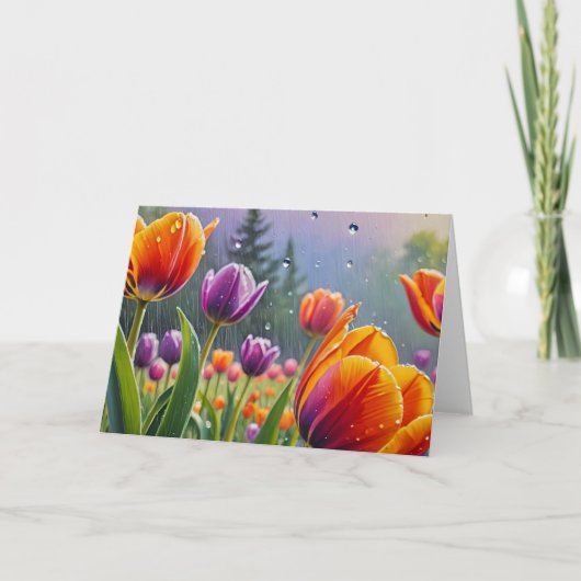 Blumen im Regen Dankeskarte (Vorderseite)