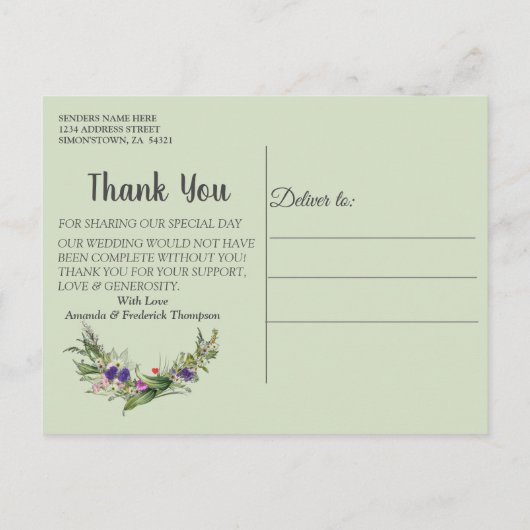 Blumen im Sommer - Danke Ankündigungspostkarte (Rückseite)