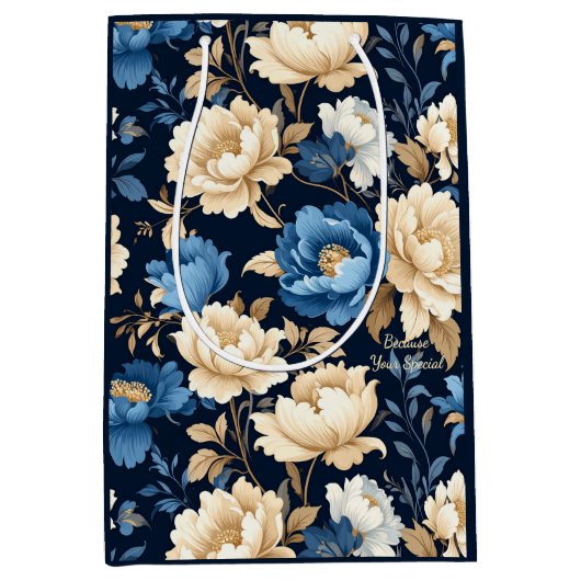 Blumen im viktorianischen Stil Geschenktasche blau Mittlere Geschenktüte (Vorderseite)