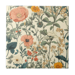 Blumen im Vintage-Stil Wildblumen und Mohn Fliese