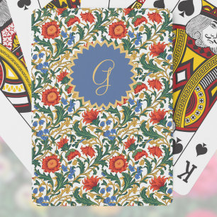 Blumen im William-Morris-Stil Blau Rot Gold Vintag Spielkarten