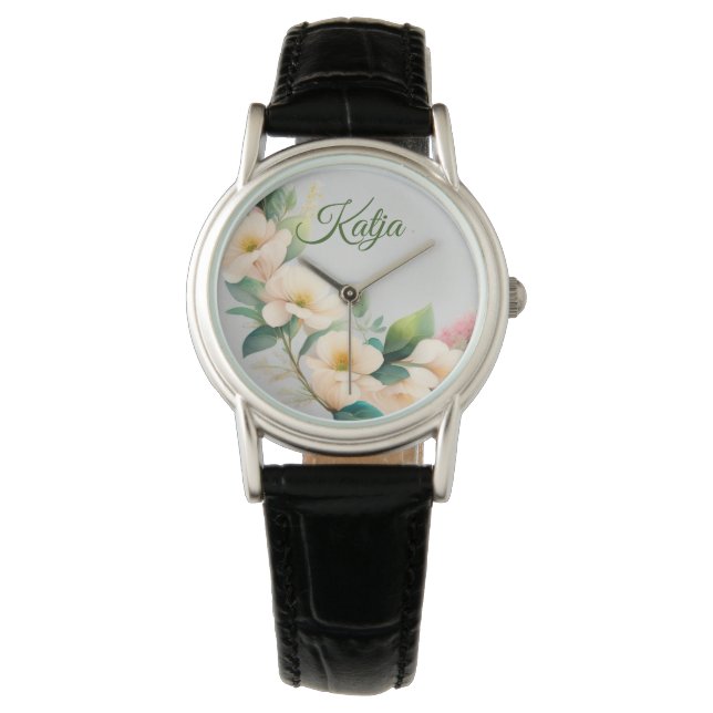 Blumen in creme weiß armbanduhr (Vorderseite)
