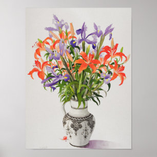 Blumen in einem Schwarzweiss-Krug Poster