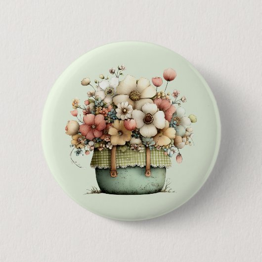 Blumen in einem Topf Gemütlich Shabby Cute Button (Vorderseite)