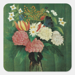 Blumen in einer grünen Vase Quadratischer Aufkleber