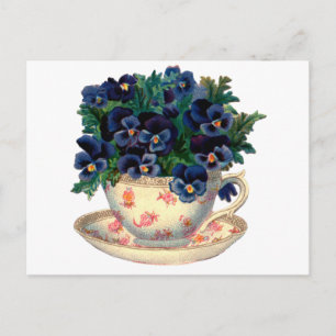 Blumen in einer Teetasse Vintage-Kunst Postkarte