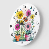 Blumen in einer Topfuhr Große Wanduhr (Winkel)