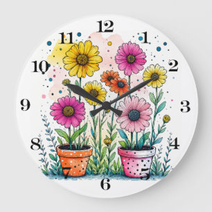 Blumen in einer Topfuhr Große Wanduhr