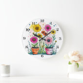 Blumen in einer Topfuhr Große Wanduhr (Zuhause)