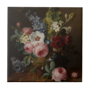 Blumen in einer Vase auf einem Marmorsims Fliese