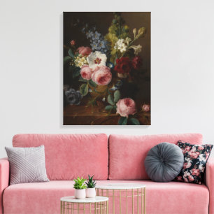 Blumen in einer Vase auf einem Marmorsims Leinwanddruck