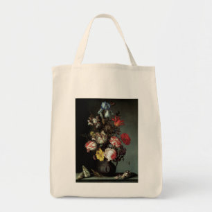 Blumen in einer Vase mit Muscheln und Insekten Tragetasche