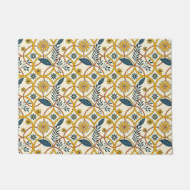 Blumen in grünen Kreisen und beige Fußmatte