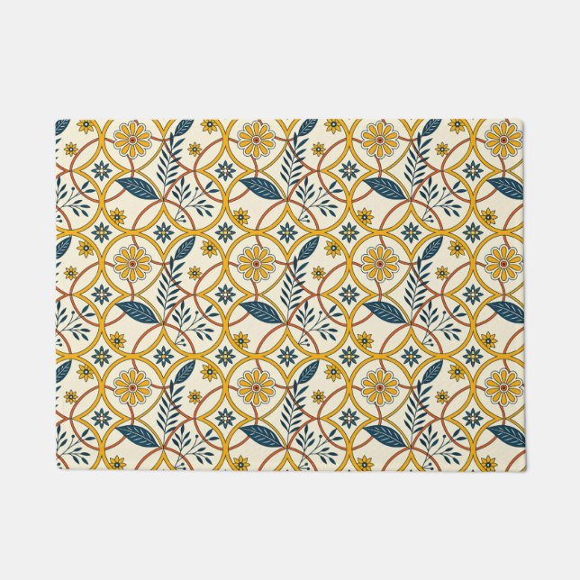 Blumen in grünen Kreisen und beige Fußmatte (Vorderseite)