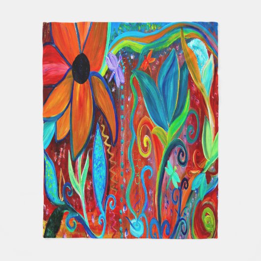 Blumen in kräftigen Farben Orange, Blaugrün Fleecedecke (Vorderseite)