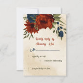 Blumen in Orange und Marineblau Hochzeit RSVP Karte (Vorderseite)