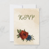 Blumen in Orange und Marineblau Hochzeit RSVP Karte (Rückseite)