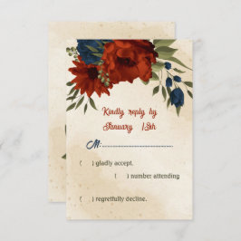Blumen in Orange und Marineblau Hochzeit RSVP Karte
