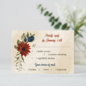 Blumen in Orange und Marineblau RSVP Karte (Stehend Vorderseite)