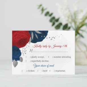 Blumen in Rot- und Marineblau - Auswahl zum Abende RSVP Karte