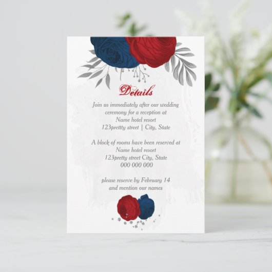 Blumen in Rot- und Marineblau Begleitkarte (Stehend Vorderseite)