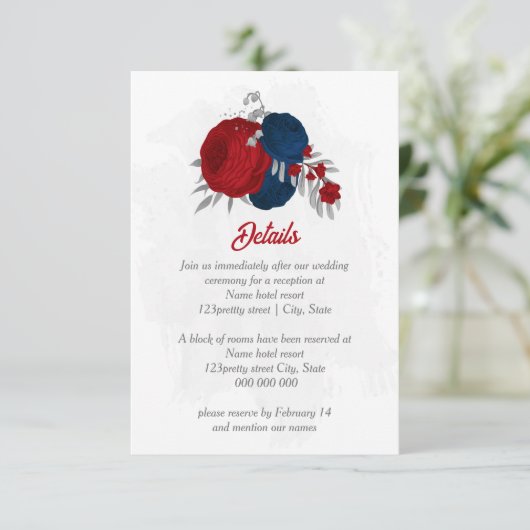 Blumen in Rot- und Marineblau Begleitkarte (Stehend Vorderseite)