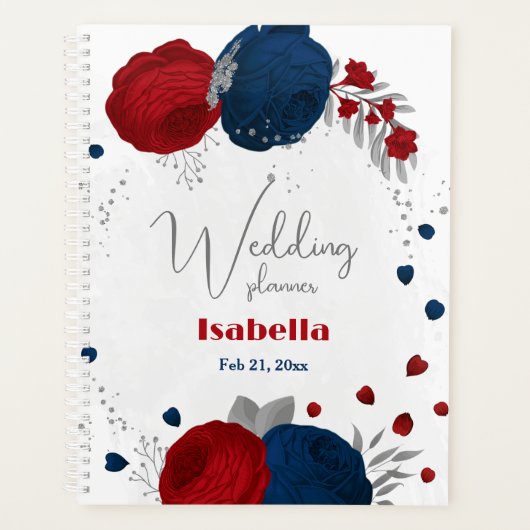 Blumen in Rot- und Marineblau Planer (Vorderseite)