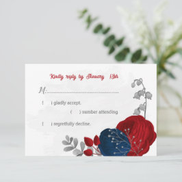 Blumen in Rot- und Marineblau RSVP Karte
