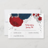 Blumen in Rot- und Marineblau RSVP Karte (Vorderseite)