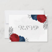 Blumen in Rot- und Marineblau RSVP Karte (Rückseite)