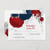 Blumen in Rot- und Marineblau RSVP Karte (Vorne/Hinten)