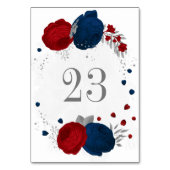 Blumen in Rot- und Marineblau, silberne Blätter Ho Tischnummer (Rückseite)