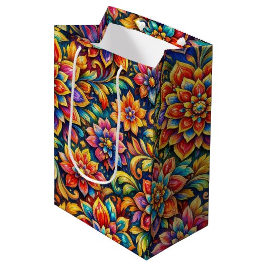 Blumen in voller Farbe Mittlere Geschenktüte (Vorderseite Schrägansicht)