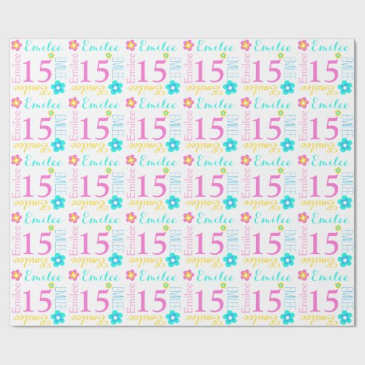 Blumen-individueller Name Emilee Alter Geschenkpapier (Flach)