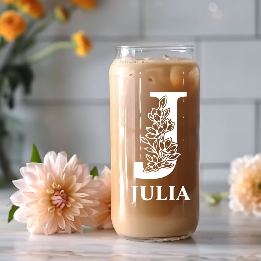 Blumen-Initiale J Monogramm Personalisierter Name Dosenglas