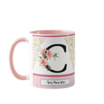 Blumen-Initialen-Tasse – Buchstabe C Monogramm | P