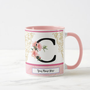 Blumen-Initialen-Tasse – Buchstabe C Monogramm P Tasse