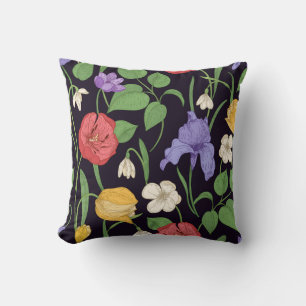 Blumen-Iris-Kissen Schwarz und Lavendel Botanisch Kissen