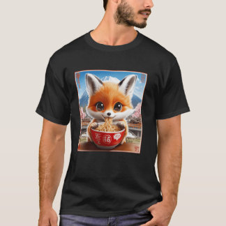 Blumen japanische Mt. Fuji Nudeln süße Fuchs Welpe T-Shirt