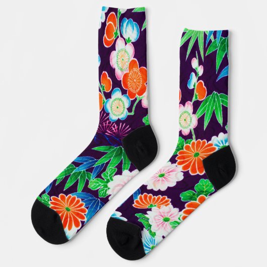 Blumen, japanisches Design Socken (Linkes Detail)