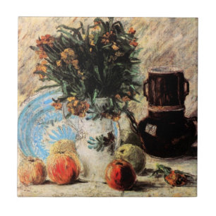 Blumen, Kaffeekanne und Obst von Vincent van Gogh Fliese