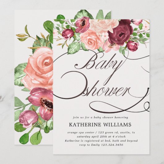 Blumen-Kalligraphie-Babydusche (Vorne/Hinten)