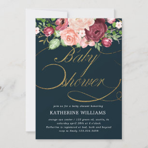 Blumen-Kalligraphie-Gold-Babydusche Einladung