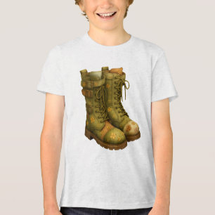 Blumen-Kampfstiefel – Cottagecore Vintage-Stil Tri-Blend Shirt