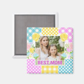 Blumen- & Karo-Foto-Rahmen Muttertag Magnet (Vorderseite/Rückseite)