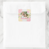 Blumen- & Karo-Foto-Rahmen Muttertag Quadratischer Aufkleber (Tasche)