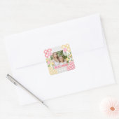 Blumen- & Karo-Foto-Rahmen Muttertag Quadratischer Aufkleber (Umschlag)