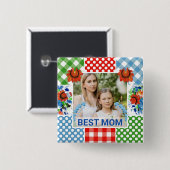 Blumen- & Karo-Fotobild Muttertag Button (Vorne & Hinten)