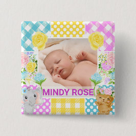 Blumen- & Karo-Fotobild Neugeborenes Baby Button